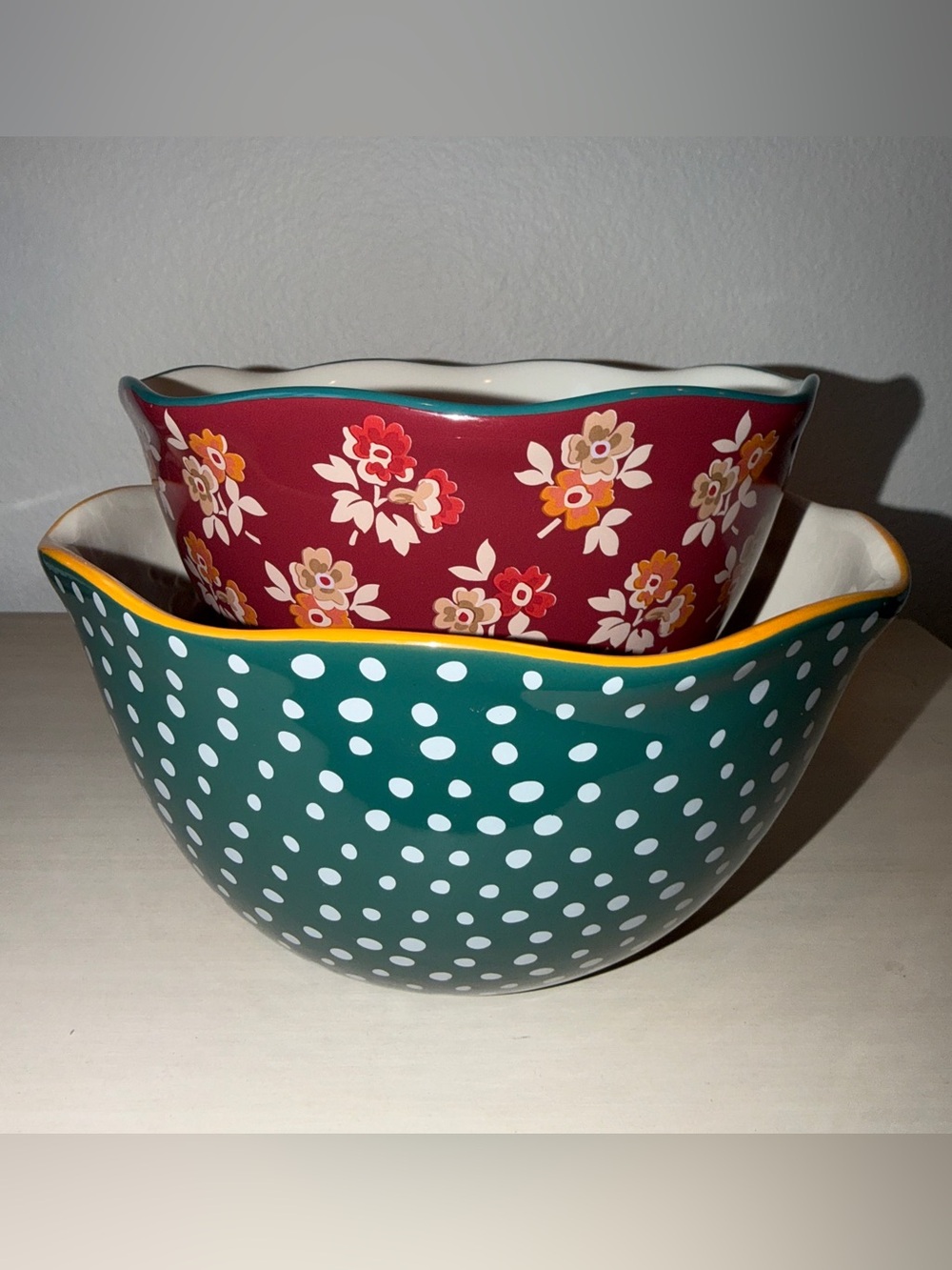 Pioneer Woman Timeless Floral Autumn Harvest Fall Nesting Mixing Bowls 2 PC Set